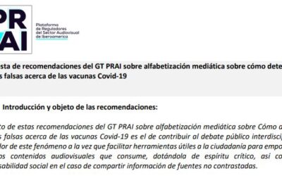 Propuesta de recomendaciones del GT PRAI sobre alfabetización mediática sobre cómo detectar noticias falsas acerca de las vacunas Covid-19